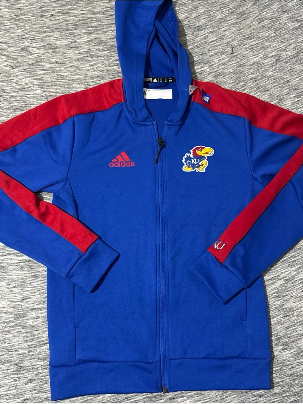 adidas Blue and Red Hooded Team Jacket KU Jayhawks